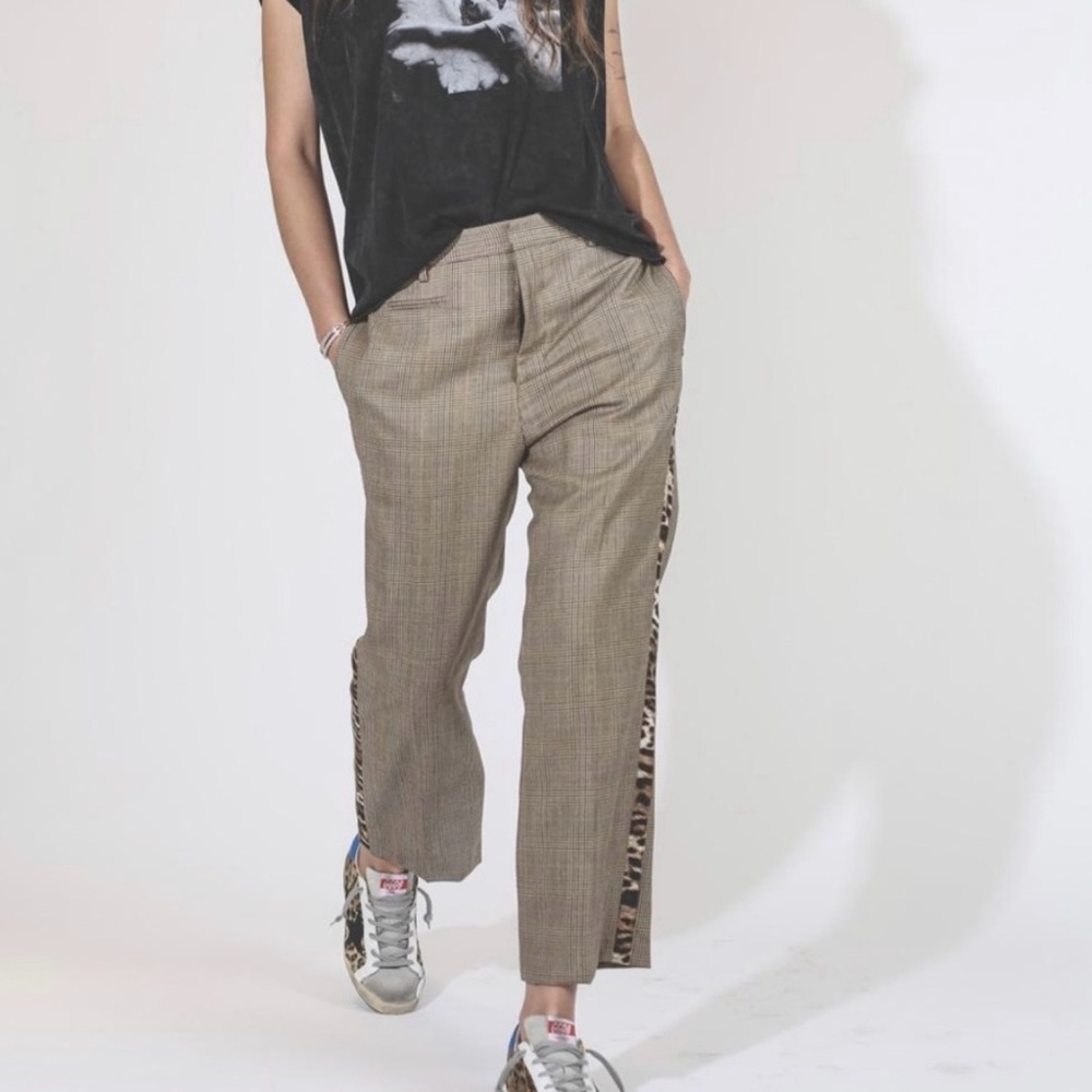R13 Tuxedo Trousers Brown Glenplaid w Leopard